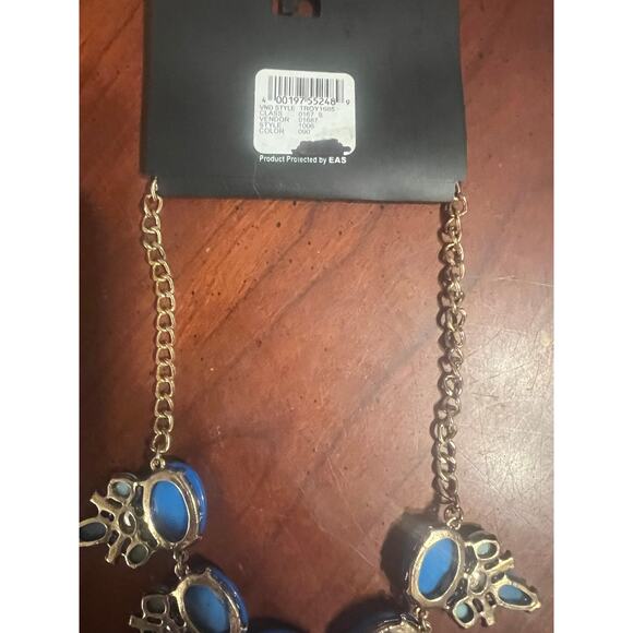 NWT SYGA Noble Stone Necklace Chain Blue on Blue with Clear Stones.  Elegant - Picture 6 of 6